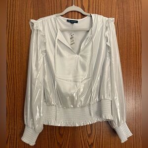 INC Shimmering White/Silver Ruffle Blouse